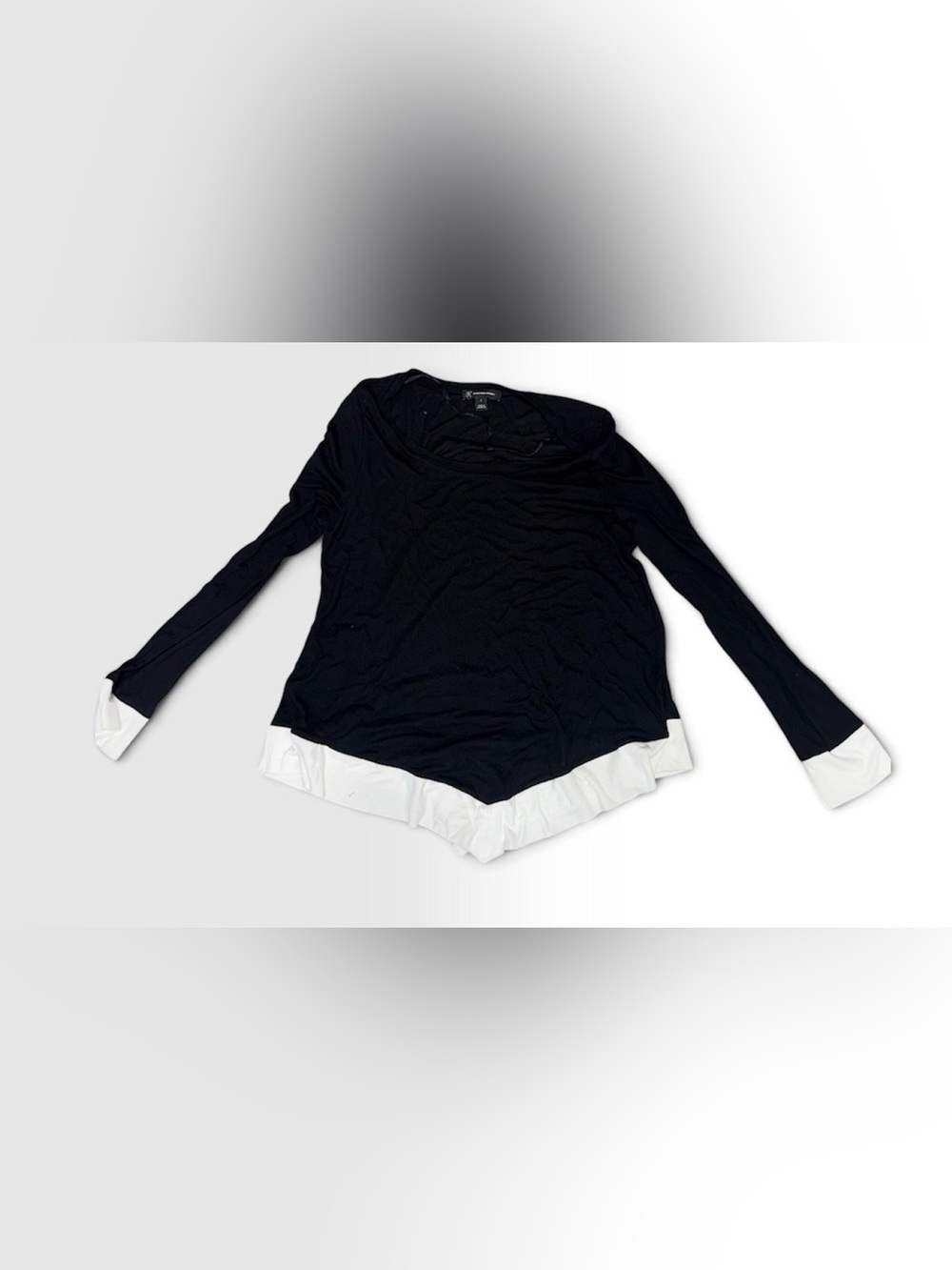 INC International Concepts Black Long Sleeve Top with White Layered Hem